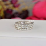 Art Deco Sterling Silver Wedding Band Set: Simulated Diamond Promise Ring