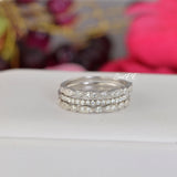 Art Deco Sterling Silver Wedding Band Set: Simulated Diamond Promise Ring