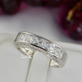 Men’s Wedding Band with Side Stones Diamond Simulated 925 Sterling Silver Anniversary Ring