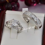 Art Deco Sterling Silver Wedding Ring Set: Simulated Diamond Bridal Rings