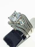 Princess Cut Sterling Silver Bridal Set: 3.4ct Simulated Diamond Wedding Ring