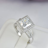 Halo Princess Cut Sterling Silver Bridal Ring Set: Simulated Diamond Anniversary