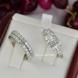 Halo Princess Cut Sterling Silver 3pcs Wedding Set - 3.22ct Simulated Diamond