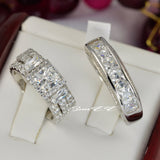Halo Princess Cut Sterling Silver Wedding Ring Set: Simulated Diamond Bridal Ring