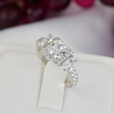Halo Princess Cut Sterling Silver Wedding Ring Set: Simulated Diamond Bridal Ring