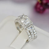 Halo Princess Cut Sterling Silver Wedding Ring Set: Simulated Diamond Bridal Ring