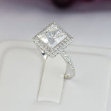 Halo Princess Cut Bridal Wedding Engagement Ring Diamond Simulated 925 Sterling Silver Anniversary Ring