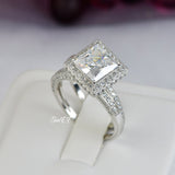 Halo Princess Cut Sterling Silver Bridal Ring Set: Simulated Diamond Anniversary