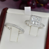 Halo Princess Cut Sterling Silver Bridal Ring Set: Simulated Diamond Anniversary