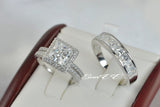 Halo Princess Cut Sterling Silver Wedding Ring Set: Simulated Diamond Anniversary