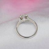 Cushion Cut Simulated Diamond Engagement Ring: Double Halo Sterling Silver