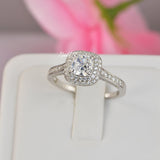 Cushion Cut Sterling Silver Double Halo Engagement Ring: Simulated Diamond Anniversary Ring