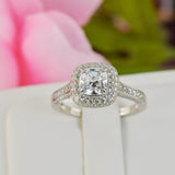 Cushion Cut Sterling Silver Double Halo Wedding Ring Set