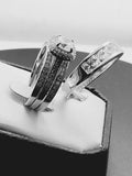 Cushion Cut Sterling Silver Double Halo Wedding Ring Set