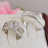 Cushion Cut Sterling Silver Double Halo Wedding Ring Set
