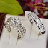 Cushion Cut Sterling Silver Double Halo Wedding Ring Set