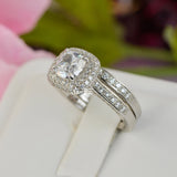 Cushion Cut Sterling Silver Double Halo Engagement Ring: Simulated Diamond Anniversary Ring