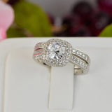 Cushion Cut Sterling Silver Double Halo Engagement Ring: Simulated Diamond Anniversary Ring