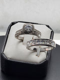 Cushion Double Halo Sterling Silver Wedding Ring Set: Simulated Diamond Anniversary Rings