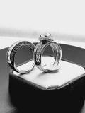 Cushion Cut Sterling Silver Bridal Ring Set: Double Halo Simulated Diamond