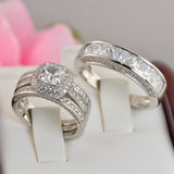 Cushion Cut Sterling Silver Bridal Ring Set: Double Halo Simulated Diamond