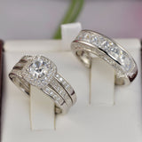 Cushion Cut Sterling Silver Bridal Ring Set: Double Halo Simulated Diamond