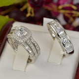 Cushion Cut Sterling Silver Bridal Ring Set: Double Halo Simulated Diamond