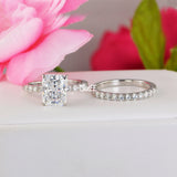 Radiant Cut Simulated Diamond Engagement Ring Set: Sterling Silver Half Eternity Band