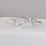 Radiant Cut Simulated Diamond Engagement Ring Set: Sterling Silver Half Eternity Band