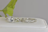 Cushion Cut Halo Wedding Ring Set: 2ct Simulated Diamond, Sterling Silver