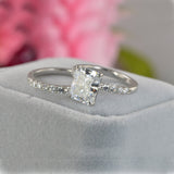Radiant Cut Simulated Diamond Engagement Ring Set: Sterling Silver Half Eternity Band