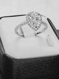 3.5ct Pear Cut Halo Ring: Simulated Diamond, Sterling Silver