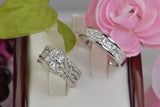 Princess Cut Sterling Silver Wedding Ring Set: Simulated Diamond Bridal Bands