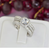Cushion Cut Halo Sterling Silver Wedding Ring Set: Simulated Diamond
