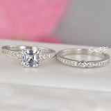 Asscher Cut Simulated Diamond Wedding Ring Set: Sterling Silver Bridal Ring