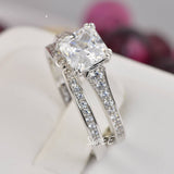 Princess Cut Sterling Silver Wedding Ring Set: 2.14ct Simulated Diamond Bridal Eternity Ring