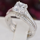 Asscher Cut Simulated Diamond Wedding Ring Set: Sterling Silver Bridal Ring