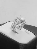 Radiant Cut Sterling Silver Wedding Ring Set: 6.51 Carat Simulated Diamond