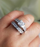 Princess Cut Sterling Silver Bridal Ring Set: 3.25ct Simulated Diamond