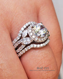 Halo Round Cut Simulated Diamond Wedding Ring Set, Sterling Silver Bridal Ring