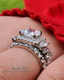 Halo Princess Cut Sterling Silver 3pcs Wedding Set - 3.22ct Simulated Diamond