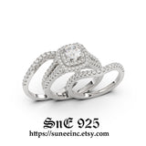 Cushion Cut 3.25ct Double Halo Bridal Ring Set: Simulated Diamond, Sterling Silver