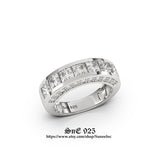 Men’s Wedding Band with Side Stones Diamond Simulated 925 Sterling Silver Anniversary Ring
