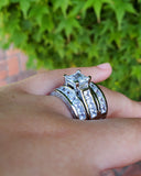 Princess Cut Sterling Silver Bridal Ring Set: 6.01ct Simulated Diamond Anniversary Ring