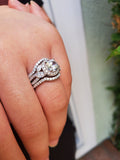 Halo Round Cut Simulated Diamond Wedding Ring Set, Sterling Silver Bridal Ring