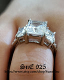 Radiant Cut Sterling Silver Bridal Ring Set: 5.51ct Simulated Diamond Engagement Ring