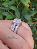 Halo Cushion Cut Sterling Silver Bridal Ring Set: 4.35ct Simulated Diamond