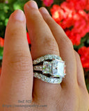 Radiant Cut Sterling Silver Wedding Ring Set: 6.51 Carat Simulated Diamond