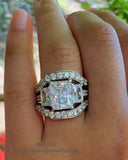 Radiant Cut Sterling Silver Wedding Ring Set: 6.51 Carat Simulated Diamond