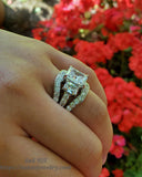 Radiant Cut Sterling Silver Wedding Ring Set: 6.51 Carat Simulated Diamond